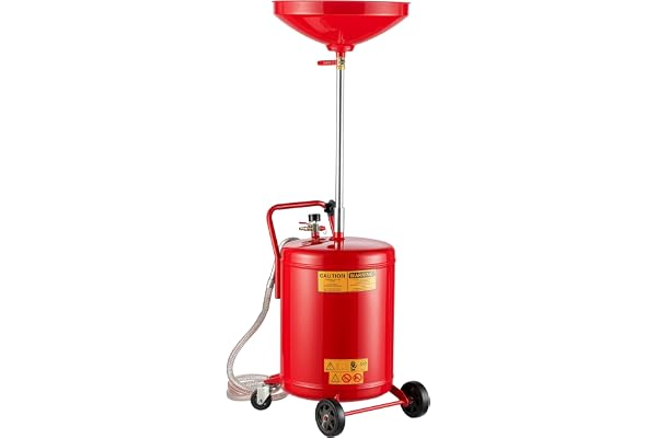 Wiltec Appareil Récupérateur d’huile Pneumatique Rouge Réservoir 68 L Hauteur réglable 98-157cm 4 Roues Vidange Huile usagée Chariot Récupération Huiles Nettoyage Accessoires Atelier Garage Automobile