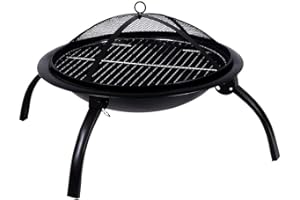 FIRE VIDA Home Discount®, Grande braciere da Giardino in Acciaio Pieghevole, per Campeggio e Barbecue, con attizzatoio, griglia, graticola e Coperchio