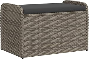 vidaXL Storage Bench with Cushion – Grey Poly Rattan Outdoor Seating/Storage with Water- Bag, 80 x 51 x 52 cm