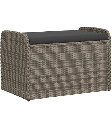 Banc Coffre De Rangement En Rotin PE - 260 L, Coussin Amovible, Poignées - Pour Jardin, Terrasse, Piscine - Marron/gris