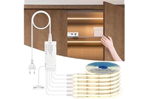 AIMENGTE COB LED Strip 3m, 6 rollos 12V Blanco Cálido COB LED Tiras con detector de movimiento, paneles acústicos cortables para gabinetes de vino, estanterías, armarios, iluminación de cocina
