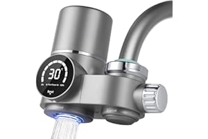 HOTUT Filtro Acqua Rubinetto, UV luce Blu Filtro Casa Cucina, Sistema di Filtrazione Dell'acqua, Anticalcare Rubinetto, Riduce Sabbia, Cloro e Cattivo Gusto - Display Contalitri Digitale