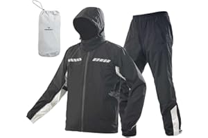 VIKAMAKA Waterproof Motorcycle Men's Rain Suit, Breathable Lightweight Hooded Reflective Rain Gear, Rain Jacket and Pants for Men