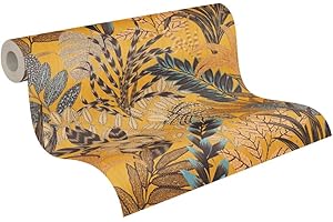 A.S. CRÉATION Livingwalls Papel pintado - Papel floral en amarillo, marrón y azul - Papel para diferentes habitaciones - Papel de pared de 10,05 m x 0,53 m