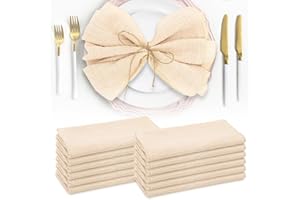 ‎RANJIMA RANJIMA 12 Stück Stoffservietten Beige, 42x42cm Baumwolle Servietten Stoff, Waschbare Tischservietten Stoffservietten Weihnachten für Familienfeiern, Hochzeiten, Geburtstage, Abendessen und Partys
