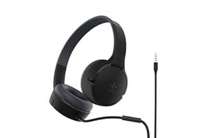 Belkin Auriculares supraaurales SoundForm Mini para niños, Cascos externos con micrófono, enseñanza Virtual, Colegio, Viajar, Jugar, para Dispositivos compatibles con Puerto de 3,5 mm, Negro