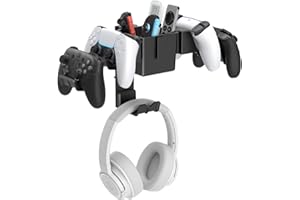 KDD Porta Cuffie da Parete, Supporto per Controller Universale con Contenitore, Compatibile con Xbox Series X/S, PS4, PS5, Switch, Steam, Gancio per Gamepad per Cuffie e Accessori