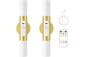 Hensam Motion Sensor Wall Sconces with Remote Control, LED Rechargeable Battery Operated Wall Lights Set of Two for Living Room, Indoor Wireless Wall Lamps for Bedroom, Hallway, Stair, Gold 2 Pack