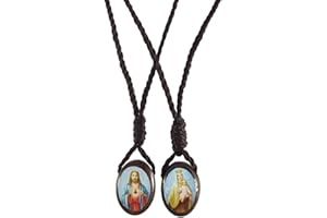 CATHOLIC SCAPULARS Sacred Heart of Jesus with Our Lady Mt Carmel Catholic Wood Scapular, 19 Inch