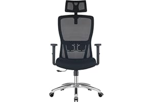 Durrafy Bürostuhl Ergonomisch, Schreibtischstuhl, Bürostuhl mit Kopfstütze, Armlehnen, Lendenwirbelstütze, Höhenverstellung, 90°-120°Schaukeln, Drehstuhl Gewichtskapazität 150KG