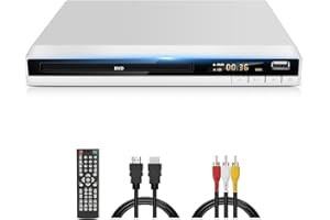 JOVELL Lecteur DVD HD, Lecteurs DVD Multi-Régions Gratuits pour TV, Lecteur DVD CD pour Système Stéréo Domestique avec Entrée USB, Sortie HDMI, Sortie RCA, PAL NTSC Intégré, Mise à l'échelle 1080P (Blanc)
