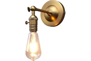 Phansthy Industrial Wall Light with Switch Adjustable Arm Vintage Loft Wall Lamp Indoor Sconce Lighting Fixtures E27 Socket (Antique Brass)