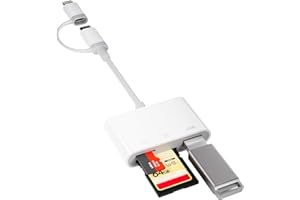 AGEEMY Adaptateur Carte SD 3 en 2 pour iPhone - Connecteur Lightning + USB C vers Lecteur de Carte SD/TF - Compatible avec iPhone 16/15/14/13