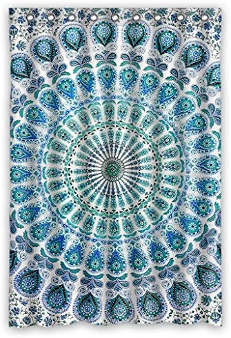 Custom Indian Mandala Blue Peacock Waterproof Polyester Shower Curtain Bathroom Deco 48x72 inches