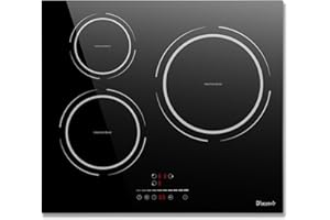DISAENVIR Piano Induzione 3 fuochi 6800W, Piano Cottura Induzione Integrata, Piastra Induzione Potenza a 9 Livelli, Funzione di Pausa, Timer, Funzione Anti-Touch, Funzione Boost, Nero