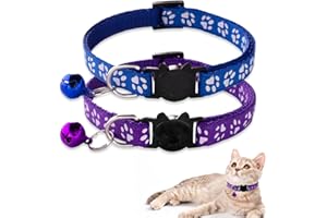 WeddHuis 2 Unidades de Collar Ajustable para Gatitos, con Campanilla y Hebilla de Seguridad, Collar para Gato con Cierre de Seguridad, Apto para la mayoría de Gatos domésticos (Azul + Morado)