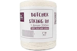 ‎IDEA HOME IDEA HOME 200m 1,8mm Bäcker Bindfäden, Baumwoll-Garn für die Küche, Lebensmittelunbedenklich, Ideal zum Verschnüren, geeignet für Geflügel, Würstchen, Heimarbeiten, Basteln und Dekorieren