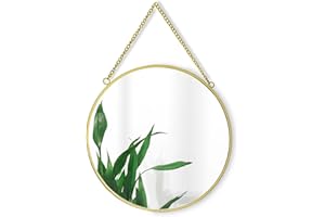 GreyZouq Gold Round Mirror 25 cm, Round Vintage Metal Framed Wall Mirror with Hanging Chain, for Bathroom, Bedroom, Hallway and Living Room Vintage/contemporary (Gold)