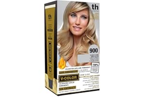 Thader Th Pharma V-Color Kit de Tinte permanente Sin Amoniaco con Oro Líquido 100% Cobertura de canas, 120 ml (No. 900 Rubio platino)