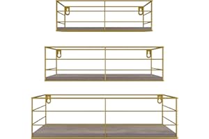 EYMPEU Estanteria de Pared, Estantes Dorados, Ahorro de Espacio para Dormitorio, Sala de Estar, Cocina, Baño, Estante de Pared Juego de 3 Piezas
