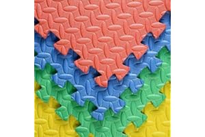 AJX PUSH THE LIMITS AJX BLack and Grey Large Soft Foam EVA Kids Floor Mat Extra Thick Interlocking, Multi Color Red Yellow Blue Green EVA Soft Foam Exercise Floor Mats 60x60x1.2cm (4 Mats(16 square feet), Multi color)