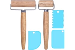 AIMEKE 2 Piezas Rodillo de Madera Antiadherente Rodillo de Amasar con Mango Rodillo en Forma de T con 3 Raspadores de Masa Rodillo de Cocina Pequeño y Mediano para Pastelería Pizza Galletas