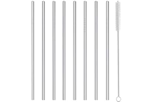 MORNEVE Cannucce in acciaio inox riutilizzabili in metallo per succhi di frutta, caffè freddo, bevande fredde, acqua, bicchieri da 590 ml, tazze da 0,6 cm, larghezza 6 mm, lunghezza 215 mm, set di 8 con