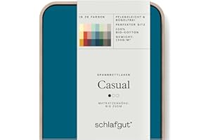 ‎SCHLAFGUT Schlafgut Casual Spannbettlaken 140x200cm bis 160x200cm - 100% Biobaumwolle, Oeko-TEX Zertifiziert, Petrol Deep, Matratzenhöhe bis 25cm