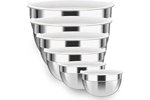 Luvan 18/10 304 - Set di 6 ciotole in acciaio INOX (0,96,1,45,1,8,2,5,3,2,4 litri), con coperchi ermetici, per riporre lo spazio, coperchi senza BPA, ideali per mescolare, cuocere e preparare