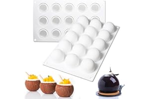 WishesMar 2 Pièces Moule à Chocolat Forme de Sphère Boule Balle 15 Cavités Moules en Silicone pour Bonbon Glace Petit Savon Décoration de Gateau - Diamètre 4,3 cm