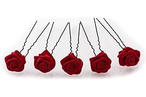 ‎FLEXISTORE 5 x Rosen auf Haarnadel - für tiefe Haarpartien - Brauthaarschmuck | S-T - Bordeaux Rot