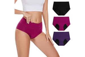 POKARLA Incontinence Pants Women High Absorbency Period Underwear Heavy Flow Leak Proof Urine Washable Leakproof Protective Briefs High Waist Cotton Menstrual Knickers 3 Pack Multicolor X-Large