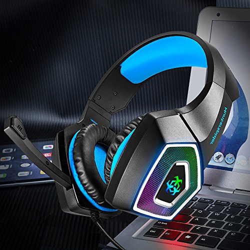 Gaming Headset fÃ¼r PS4, 3.5mm Surround Sound Kabelgebundenes Headset mit Mikrofon, Buntes LED-Licht, KopfhÃ¶rer fÃ¼r Laptop, Mac, Xbox One, Tablet, PC, Smartphone (Blau)