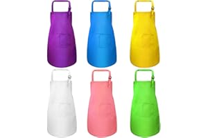 Kimhanro 6 Pièces Enfants Tabliers de Chef, Enfants Tablier avec 2 Poche, Réglable Tablier pour Cuisine, Peinture, Cadeaux de Vacances, Tablier pour Garçons et Filles (4-15 Ans, Multicolore)