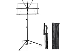 Display4top Soporte de Atril con Altura Ajustable para Partituras, Atril Portátil Plegable de Metal con Bolsa de Transporte, Ligero para Almacenamiento o Viaje, Negro