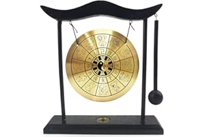 Hooshing Zen Art Brass Feng Shui Desktop Gong with Stand Asian Decor for Home Office Chinese Zodiac Signs