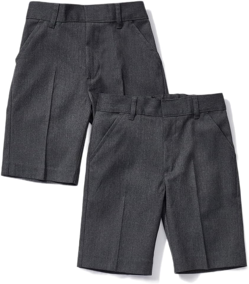 Boys Twin-Pack School Shorts - Pull Up Elasticated Waist - Grey - Ages 2-18y Pull On