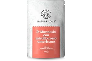 NATURE LOVE® D-mannosio in polvere con mirtillo rosso - 250g da sciogliere in acqua - 100 giorni di scorta - cucchiaio dosatore - alto dosaggio, vegano, testato in laboratorio, prodotto in Germania