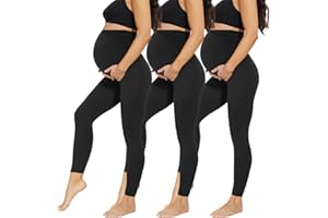 AMIYOYO Damskie legginsy ciążowe z wysokim stanem, nieprzezroczyste, spodnie ciążowe, rozciągliwe, dla kobiet w ciąży, długie