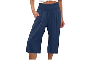 WOXIHUAN Pantaloncini Estate Elastico in Vita da Donna Cotone e Lino Bermuda Spiaggia Shorts Pantaloni Corti Vita Alta Puro Colore Casual Elastica Hotpants Shorts