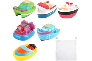 HDGSAFD 6 Stück Schwimmende Spielzeuge, 1 Stück Spielzeug-Aufbewahrungstasche, Badespielzeugboot, Badespielzeug Für Kinder, Im Wasser Schwimmendes Spielzeugboot, Badebegleiter Für Kinder