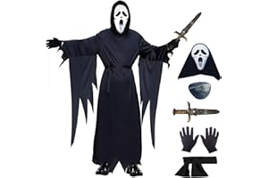 LuckyQianyi Scream Kostüm ，Kostüm für Erwachsene， Halloween Kostüm für Kinder, Entwickelt für Kostüme, die sich für Halloween-Partys und Kostümpartys eignen 6-teiliges Traspirante, Confortevole