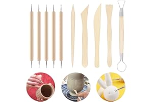HIQU AND HIST 10 Stück Modellierwerkzeug Ton Set,Töpferwerkzeug, Polymer Clay Sculpting Tools,Wooden Carving Profis und Anfänger Clay Modelling Tools für DIY Kunsthandwerk Modellierung Shaping Carving
