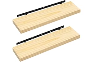 eSituro Étagère Murale, Lot de 2,Étagère Flottante, Tablette Murale, Décoration Murale, Étagère Rangement en Bois Massif, Support Invisible, 70x19x3,5cm