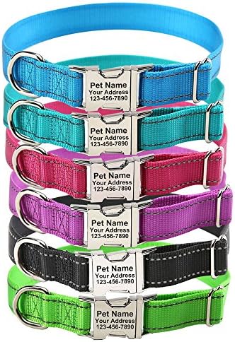 Sirwolf Personalized Dog Collar, Custom Reflective Collar with Name Phone Number Adjustable Size (S M L)