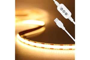 Ruban LED COB USB 5V Blanc chaud 3000K, PAUTIX 2M Dimmable Haute Densité 640LEDS/2M Bande lumineuse LED COB Flexible Découpable Bande LED Pour TV Rétroéclairage, Armoire, Chambre, Éclairage Maison DIY