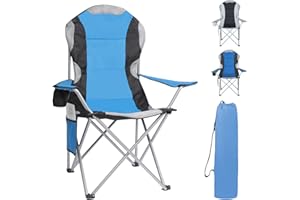 Apuucse Oversized Deluxe Padded Folding Camping Chair with Cup Holder and Side Pocket Lightweight High Back Leisure Portable Heavy Duty Foldable Camp Chairs for Outdoor/fishing/Picnic(Blue & Black)