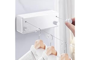 I3C Filo stendibiancheria retrattile da 4,2 m, doppio filo stendibiancheria, montaggio a parete, in acciaio inox, estensibile per interni, bagno, balcone (bianco)