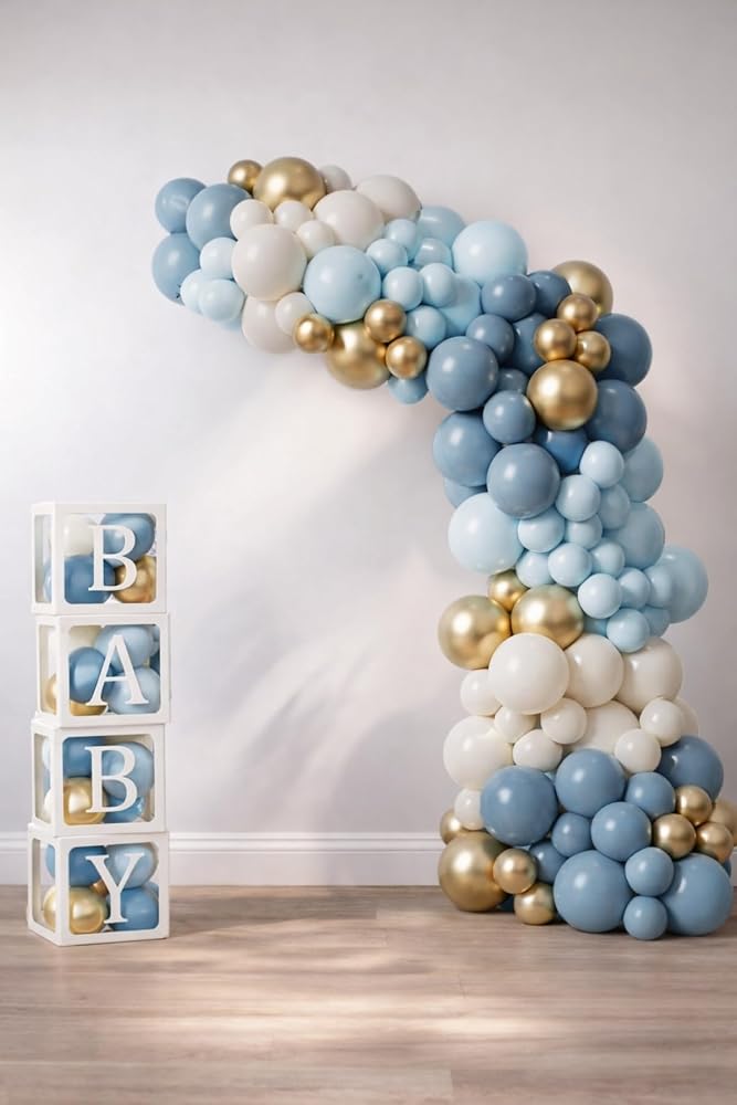 Patladı Gitti Okyanus Temalı Baby Shower Set 119 Parça; Baby Kutu ve Lateks Balon Set