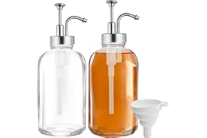 Nivofu 2 Pcs 500ml Distributeur de Sirop de Café a Pompe, Bouteille pour Sirop de Sucre en Verre avec Entonnoir, Distributeur Huile Vinaigre pour Bar à Café, Cuisine